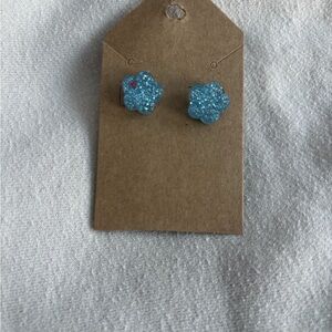 Blue Glitter Flower Earrings